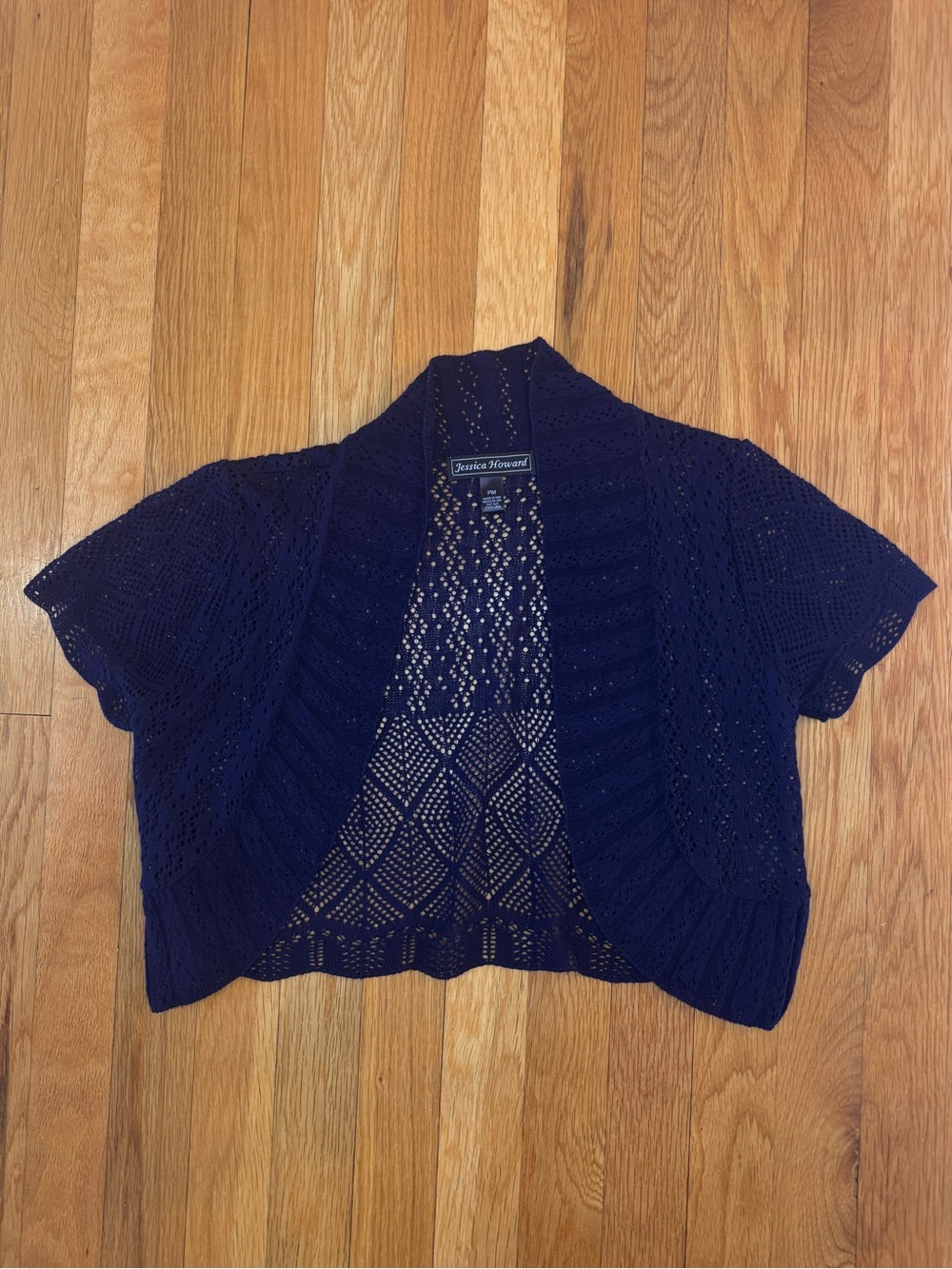 Jessica Howard Purple-Navy Open-Knit Short Sleeve Shrug